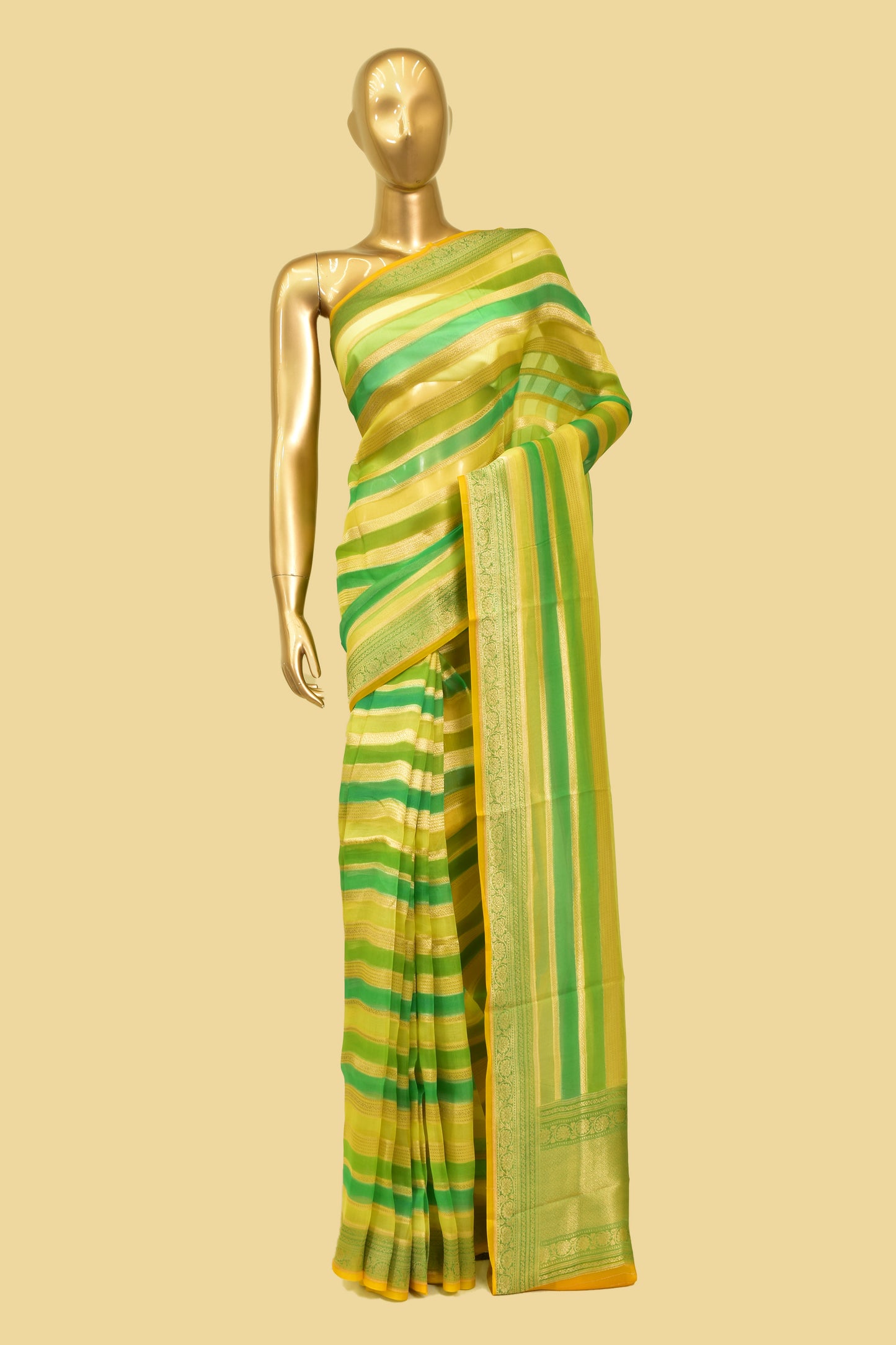 Kora Cutwork Striped Saree