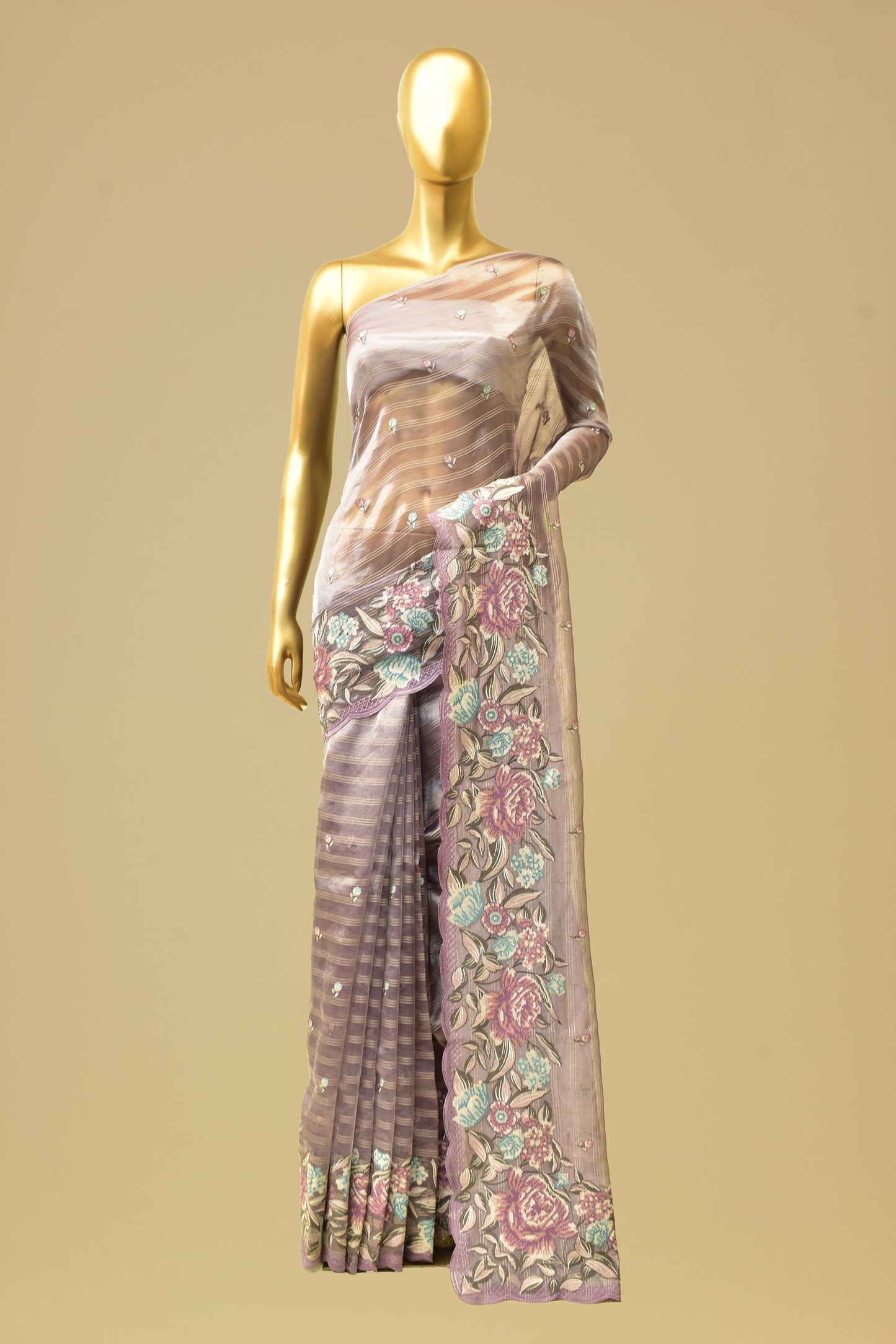 Striped Tissue Silk Embroidery Saree