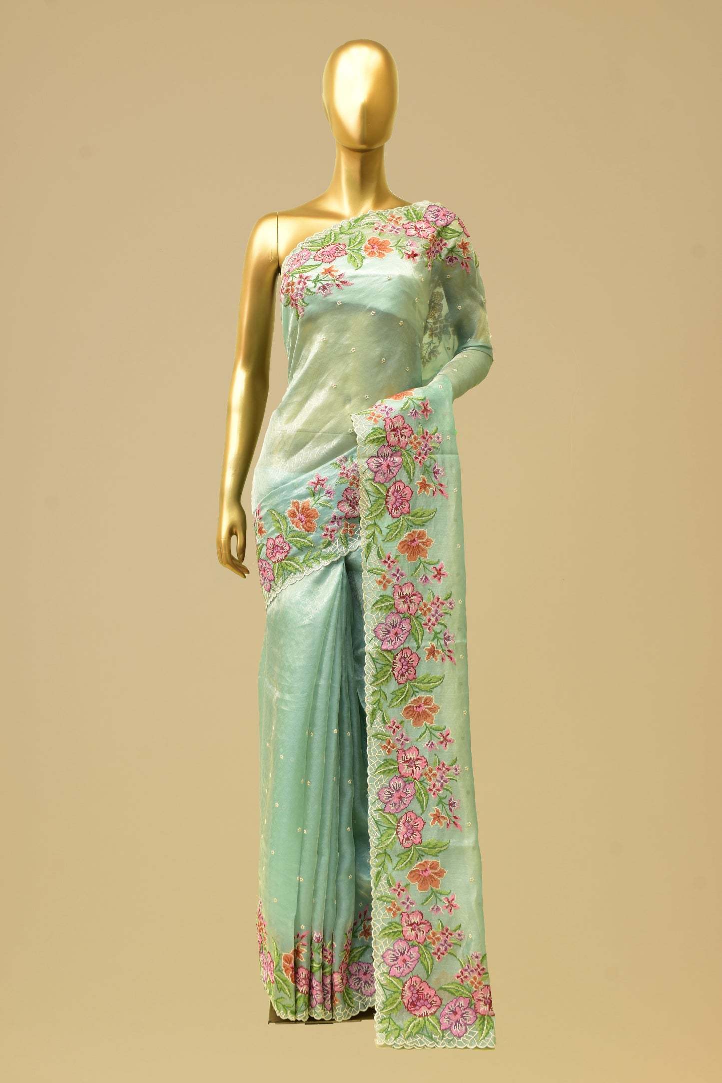 Tissue Tanchoi Embroidery Saree