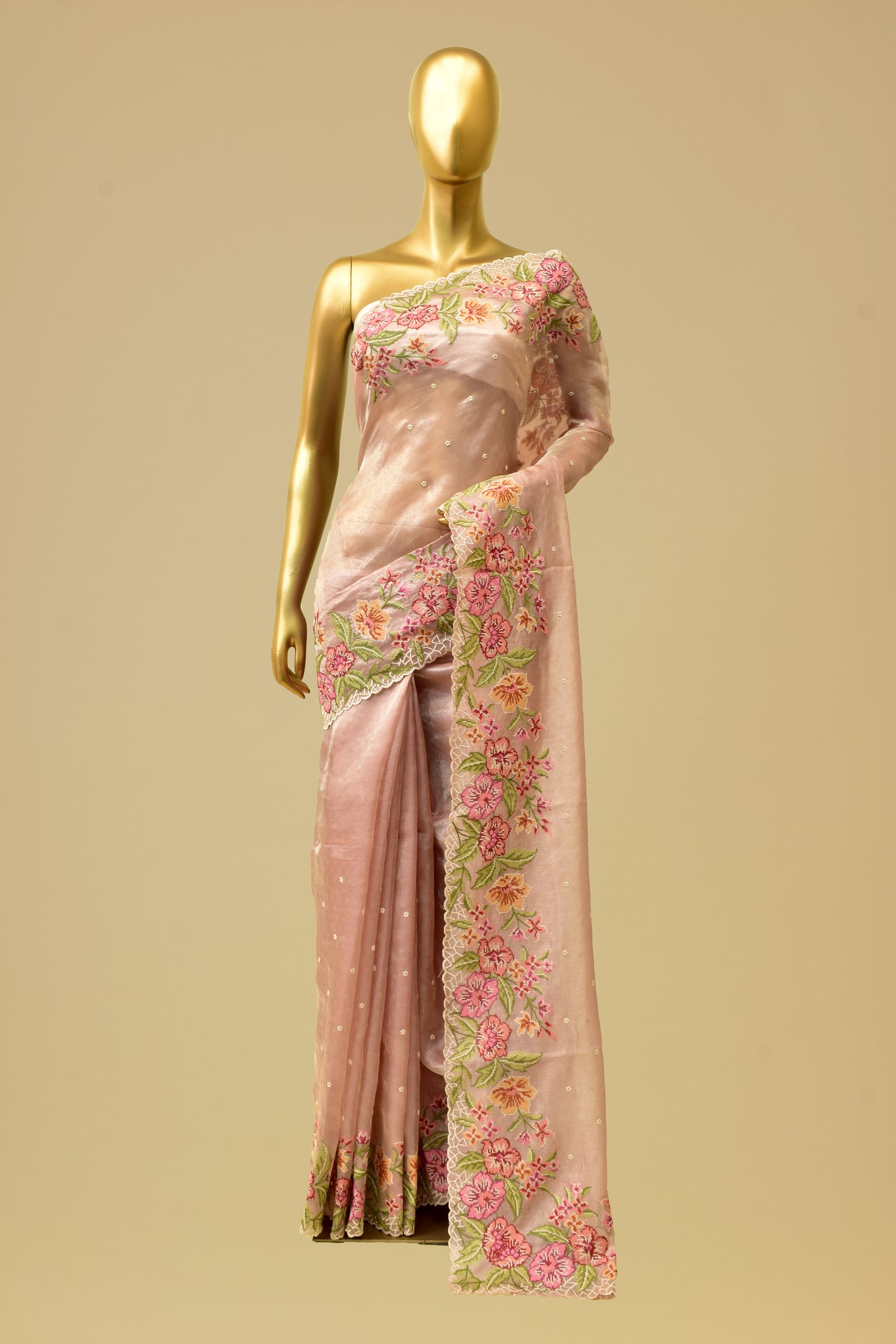 Tissue Tanchoi Embroidery Saree