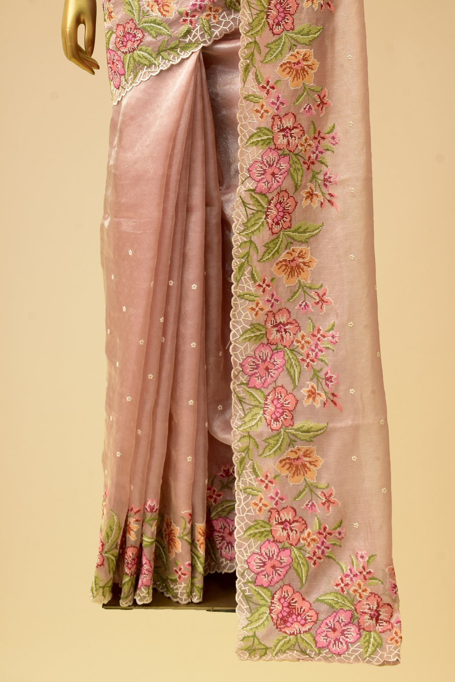 Tissue Tanchoi Embroidery Saree