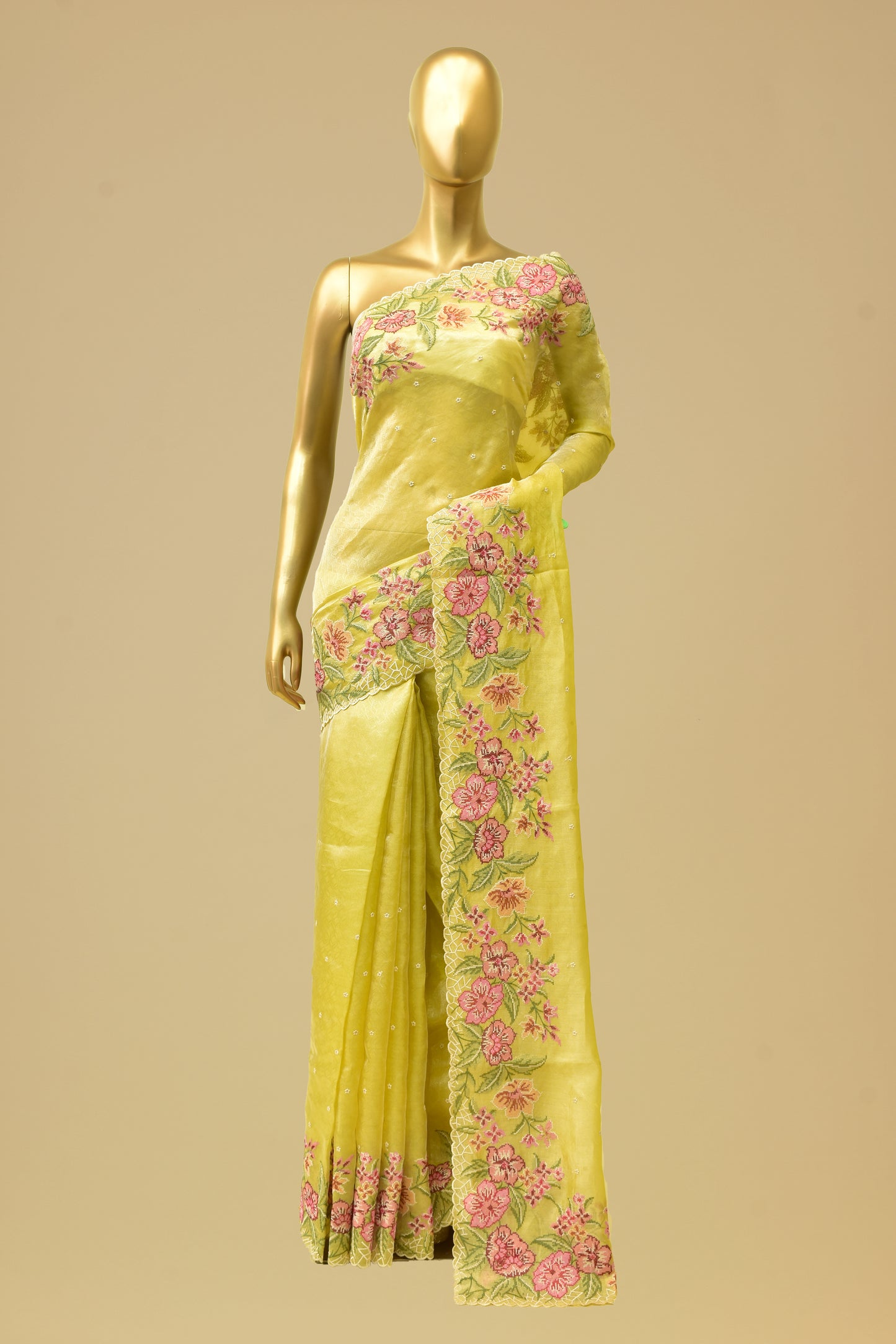 Tissue Tanchoi Embroidery Saree