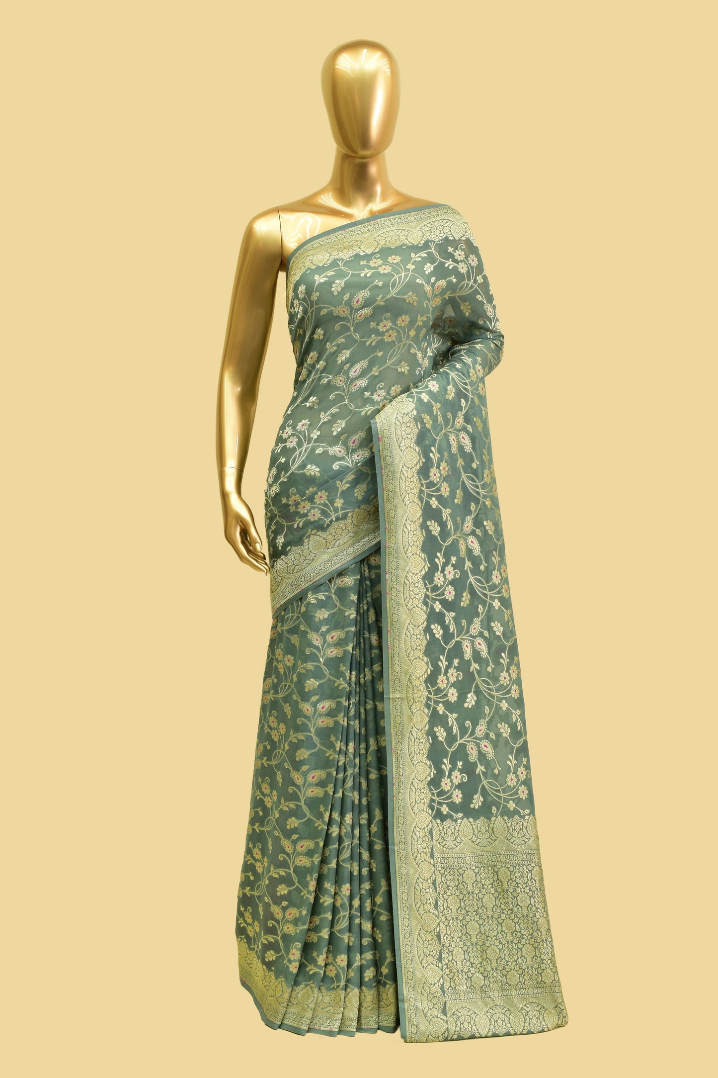 Handwoven Meenadar Chiffon Cutwork Saree