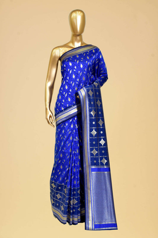 Royal Blue Art Georgette Cutwork Saree  with Silver Zari work
