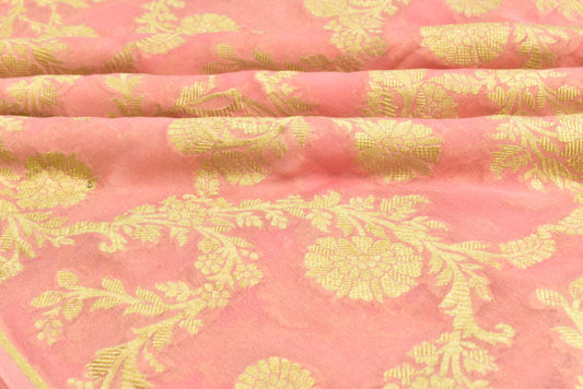 Cutwork Handwoven Pure Chiffon Silk Banarasi Thaan