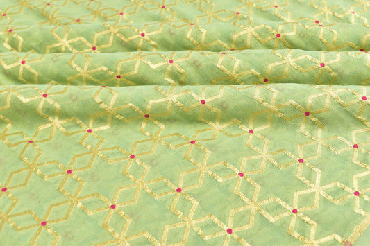 Cutwork Handwoven Pure Chiffon Silk Banarasi Thaan