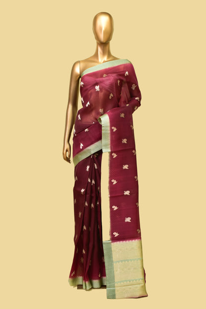 Handwoven Kora Kadwa Saree