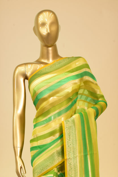 Kora Cutwork Striped Saree