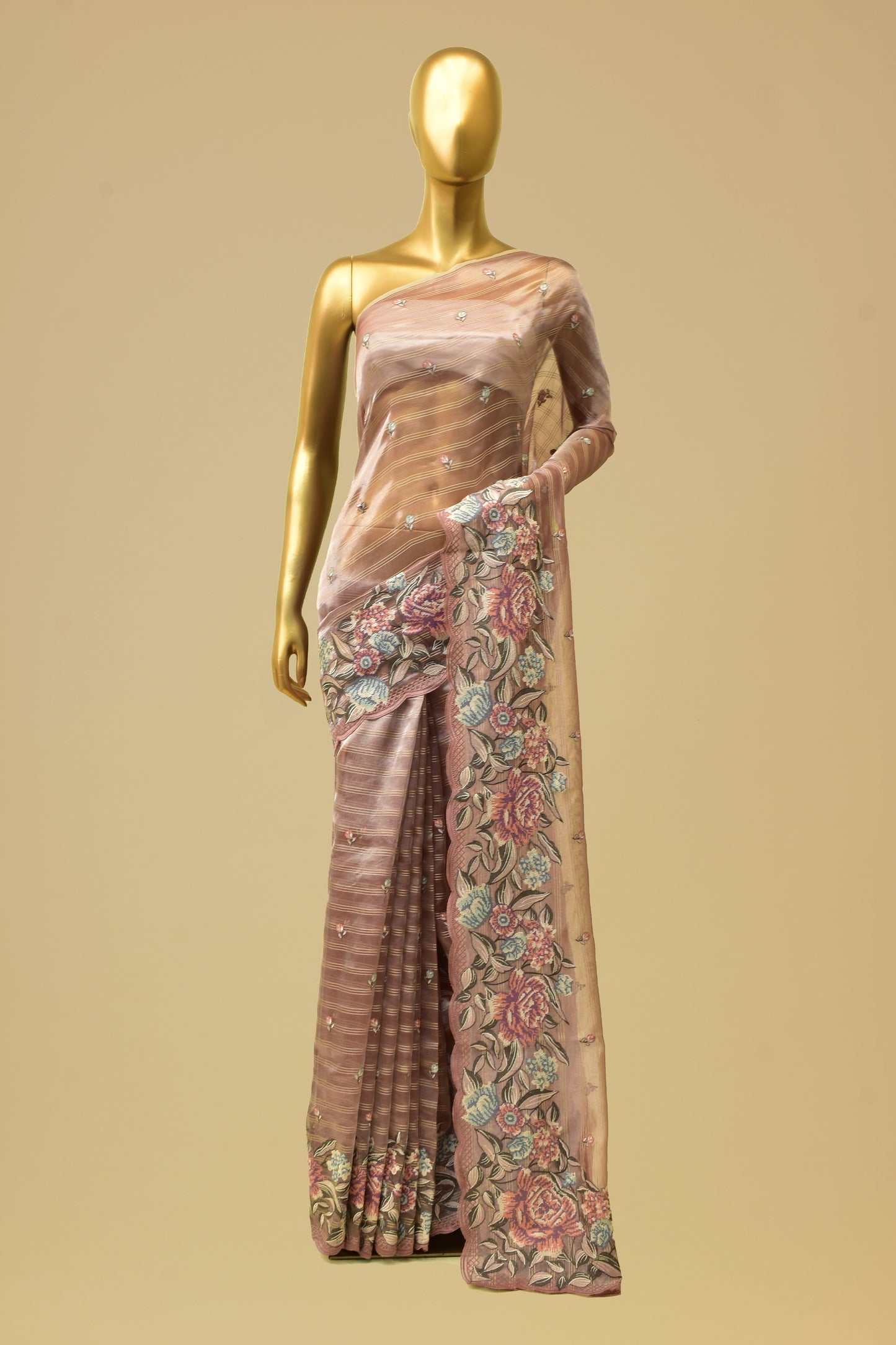 Striped Tissue Silk Embroidery Saree