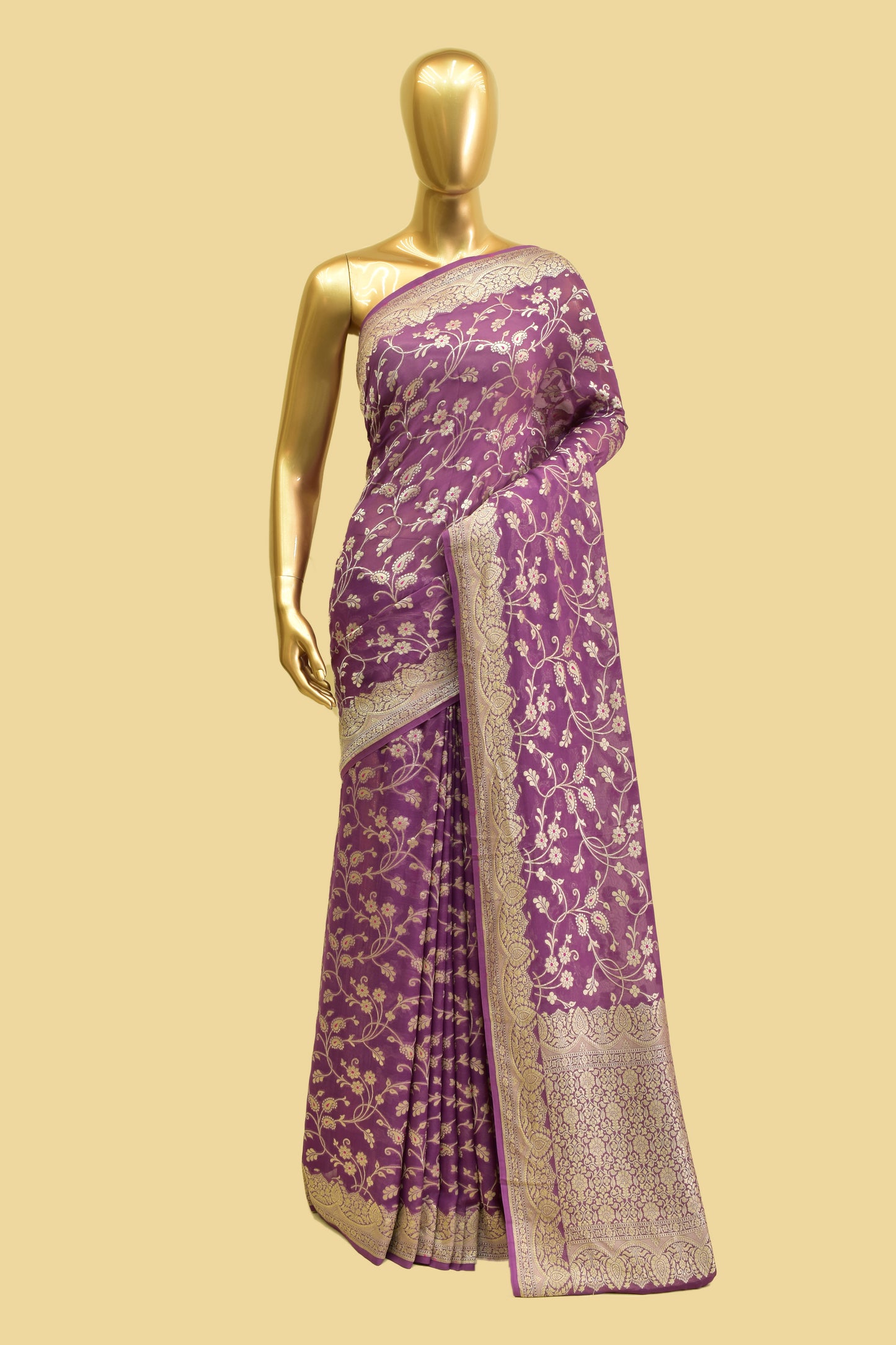 Handwoven Chiffon Cutwork Meenadar Saree