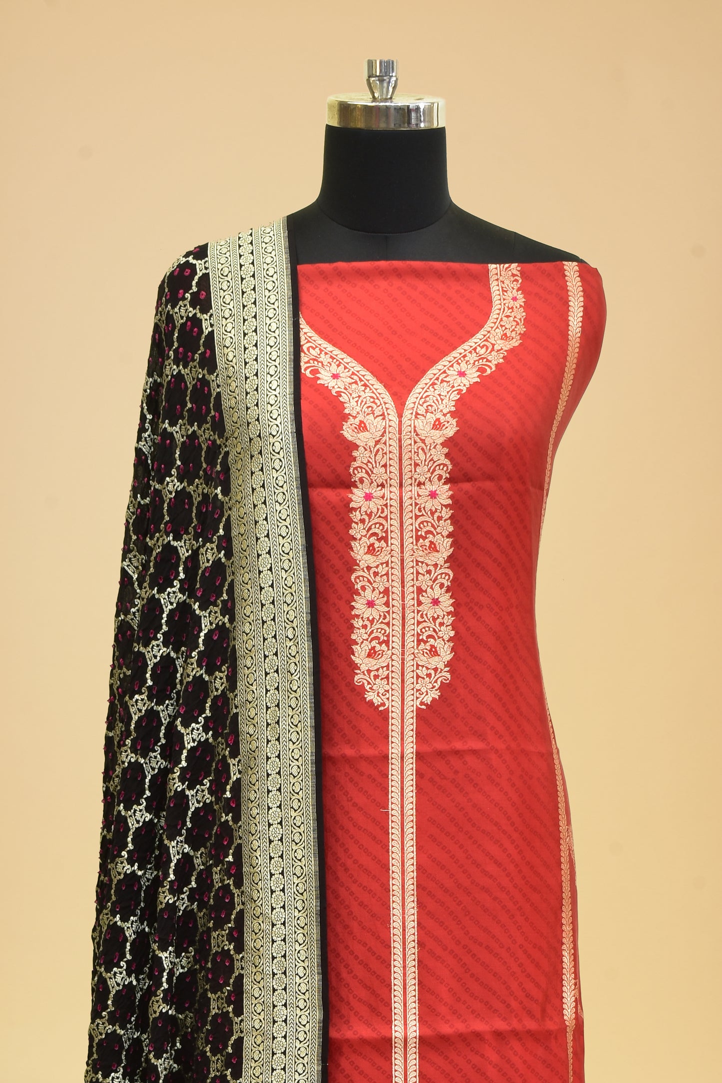 Handwoven Silk Kadwa Suit