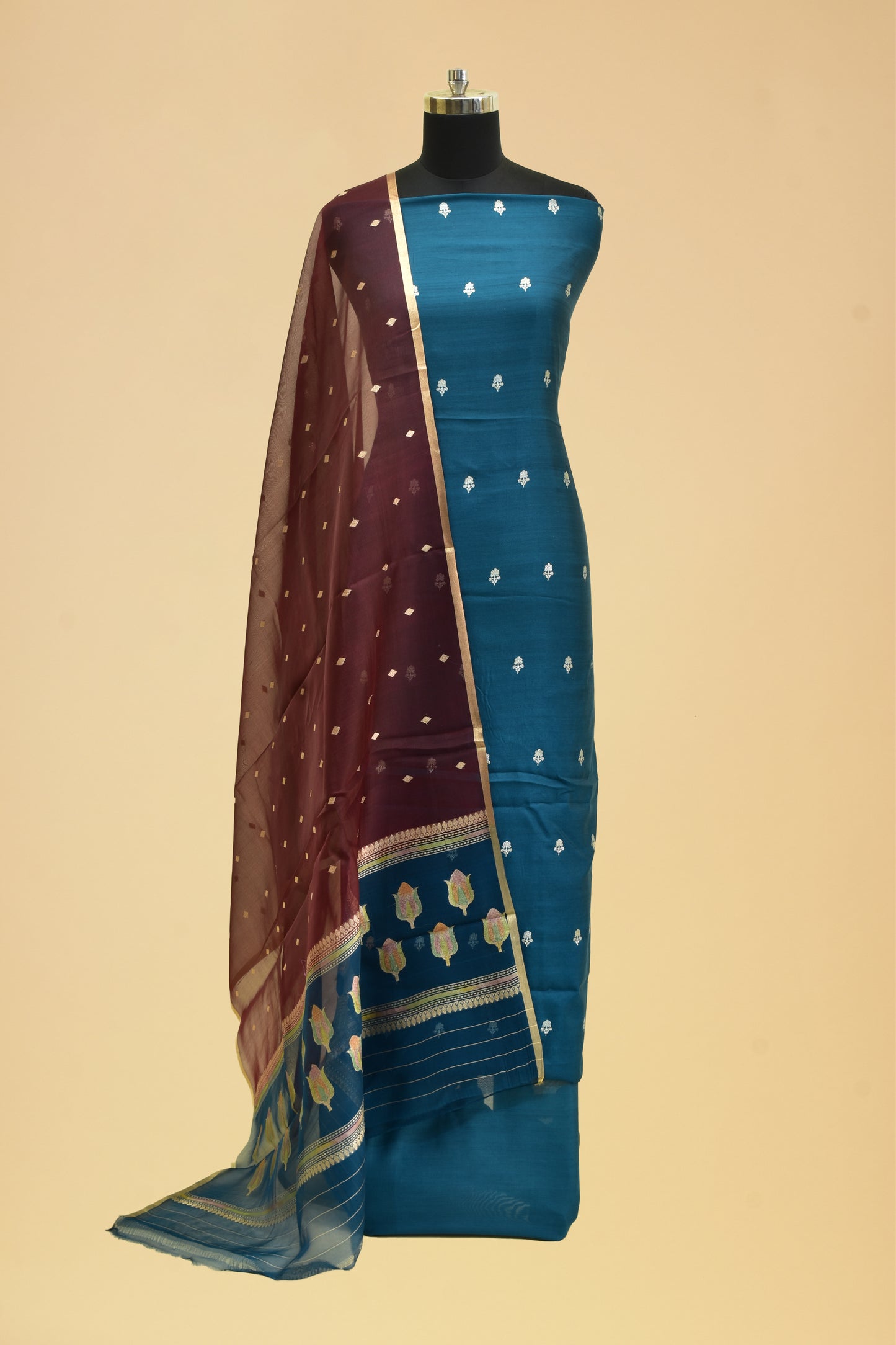 Handwoven Silk Kadwa Booti Suit