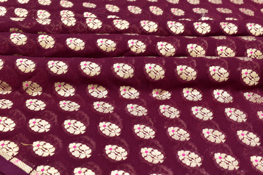 Cutwork Handwoven Pure Chiffon Silk Banarasi Thaan