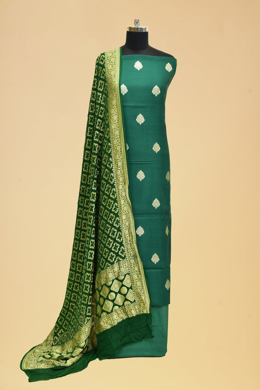 Handwoven Silk Kadwa Booti Suit