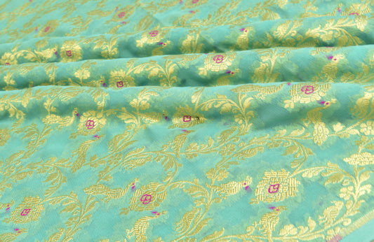 Cutwork Handwoven Pure Chiffon Silk Banarasi Thaan