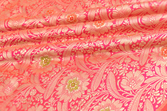 Emboss-Brocade Handwoven Pure Banarasi Silk Thaan