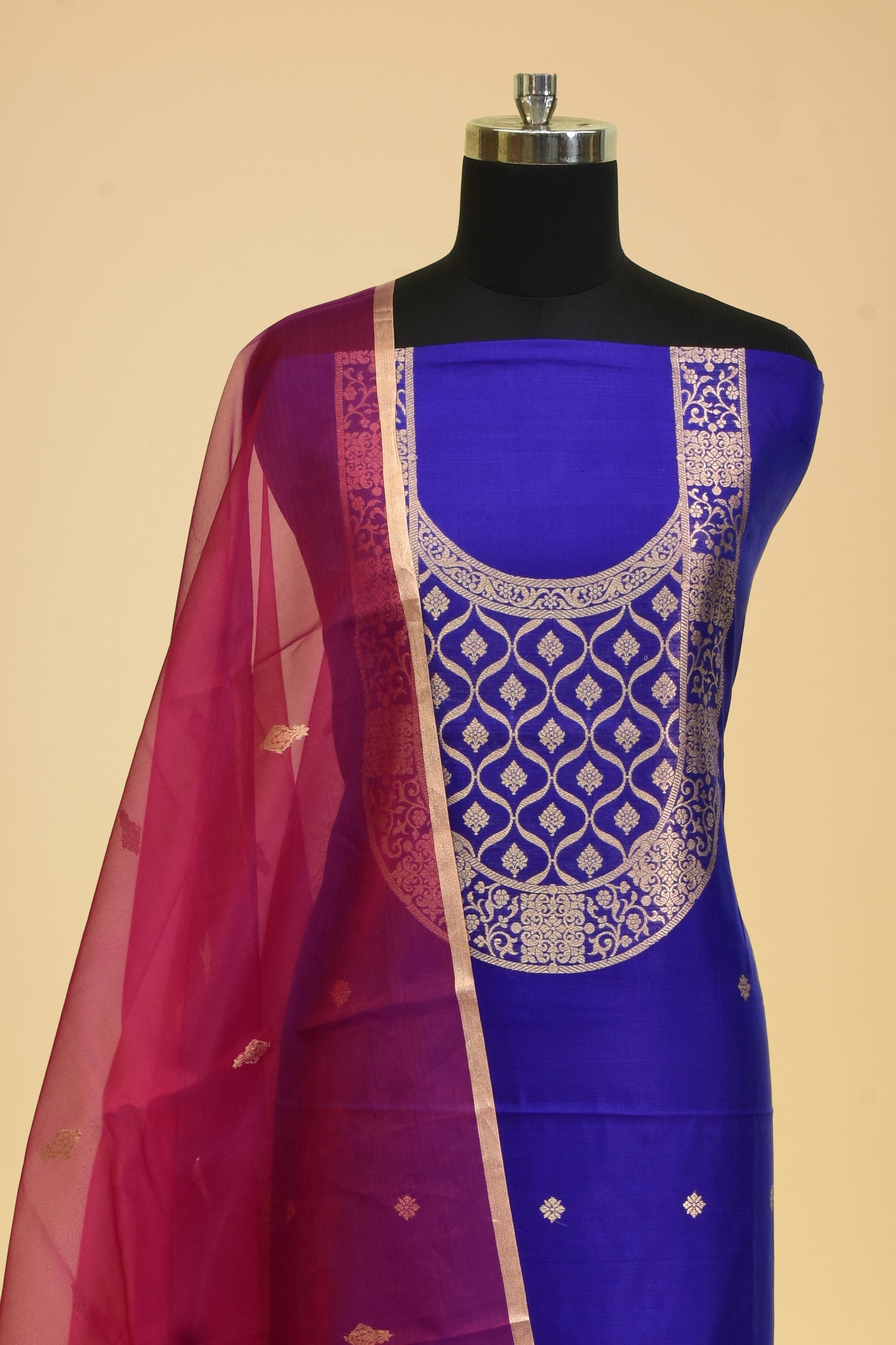 Handwoven Katan Silk Kadwa Suit