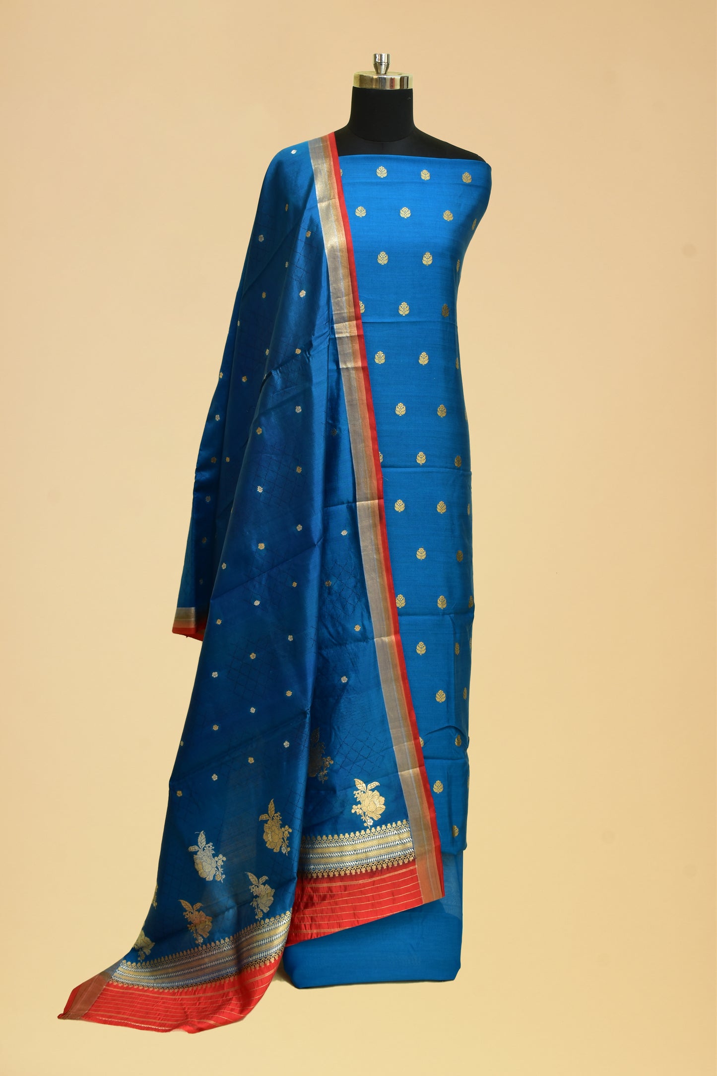 Handwoven Silk Kadwa Booti Suit