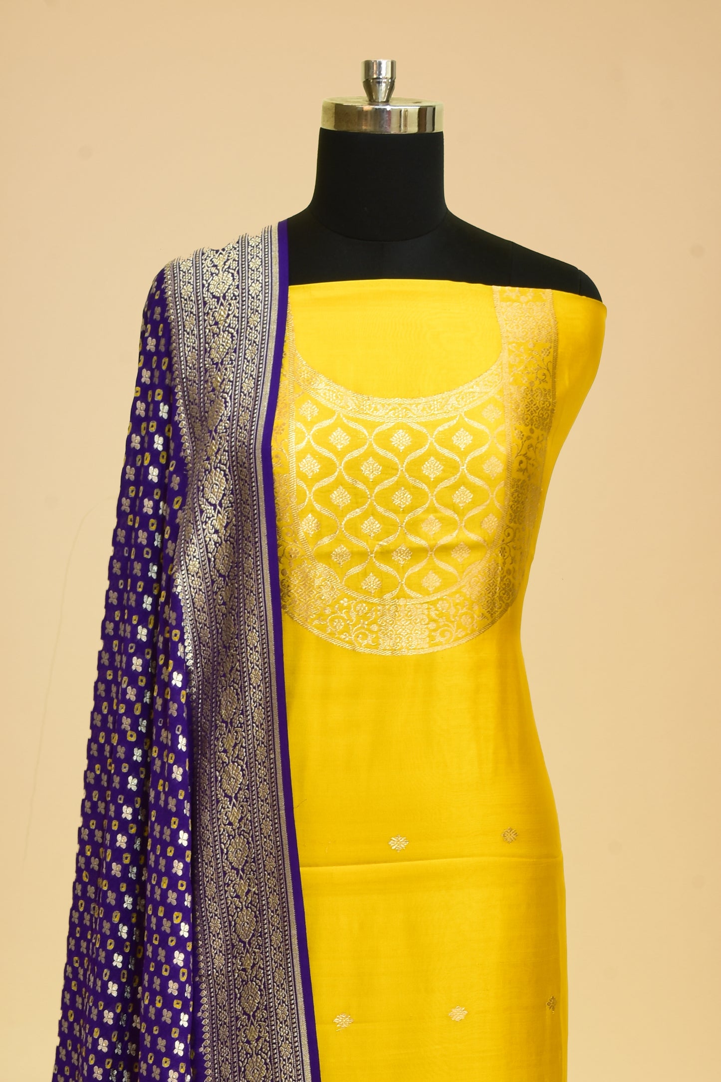 Handwoven Silk Kadwa Suit