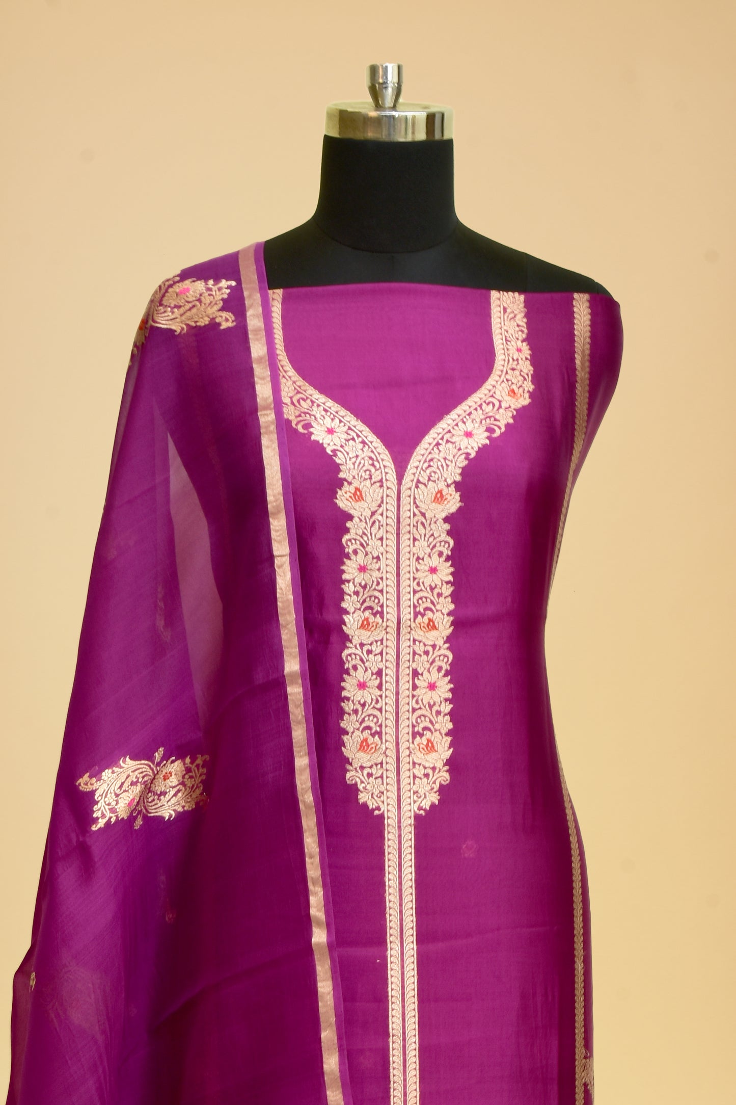 Handwoven Silk Kadwa Suit