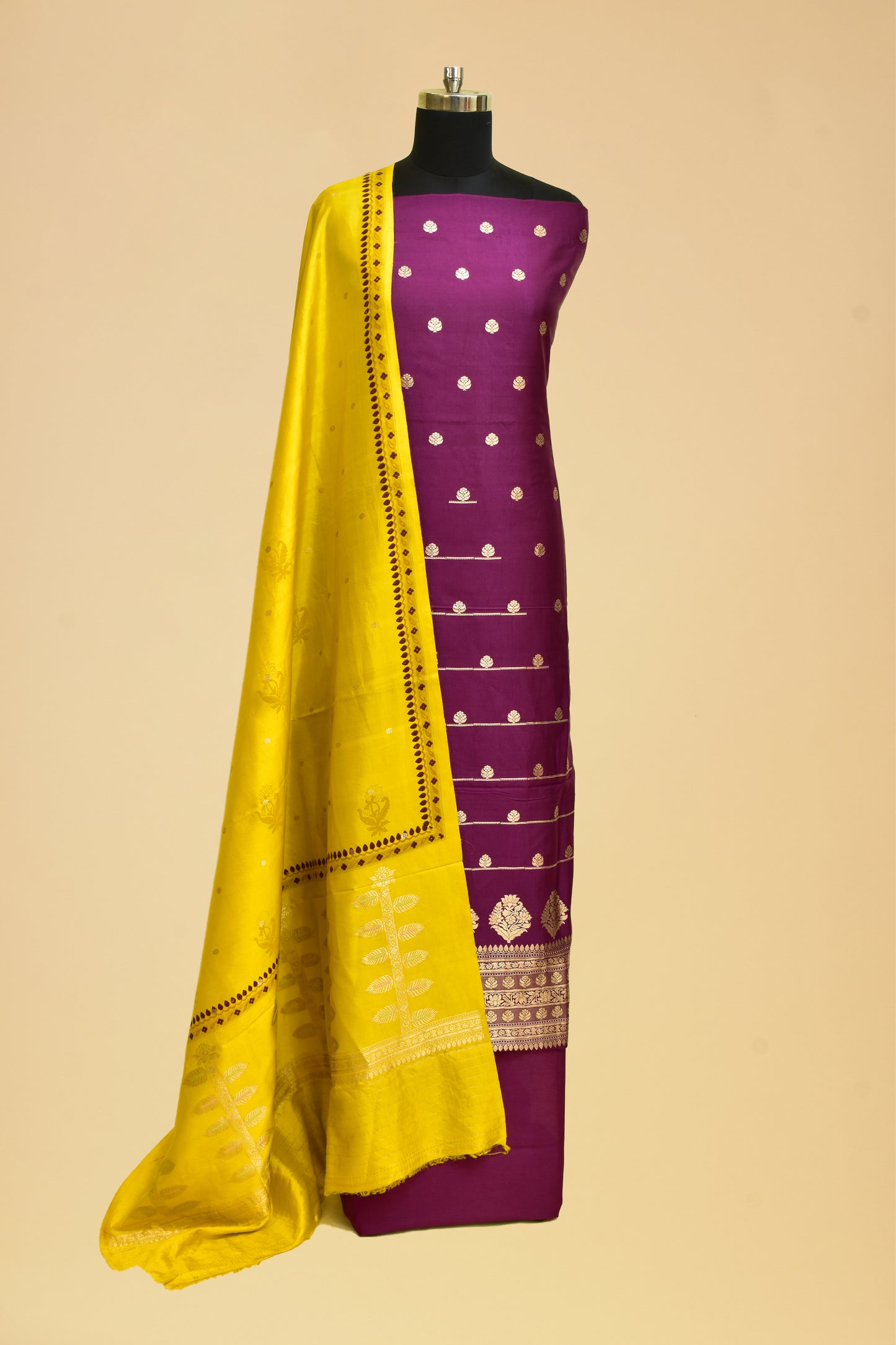 Handwoven Silk Kadwa Booti Suit