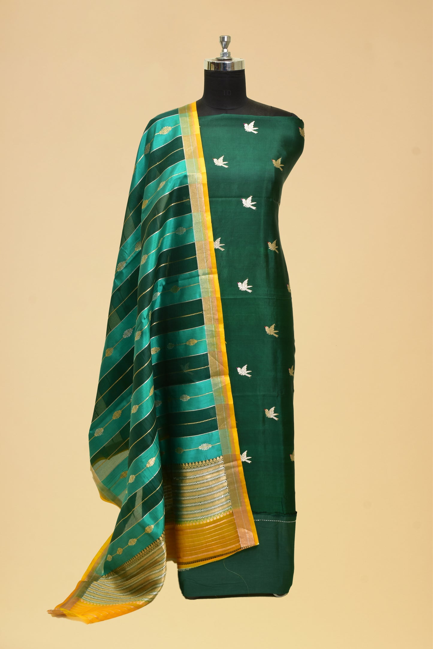 Handwoven Katan Silk Kadwa Booti Suit