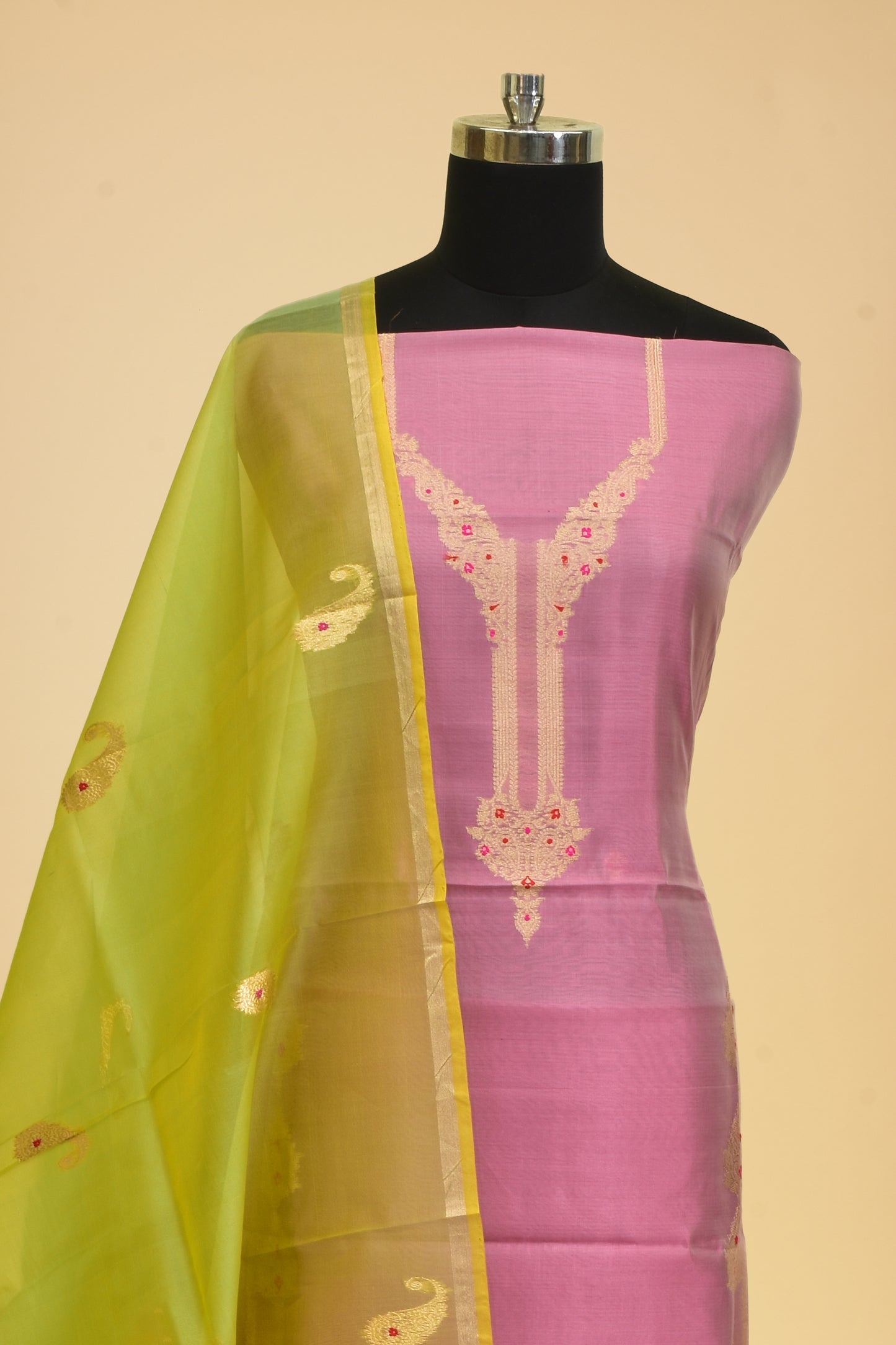 Handwoven Katan Silk Kadwa Suit