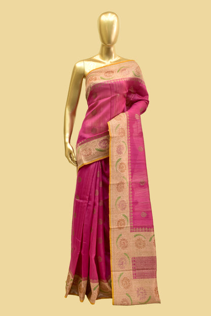 Handwoven Tusser Kadwa Saree