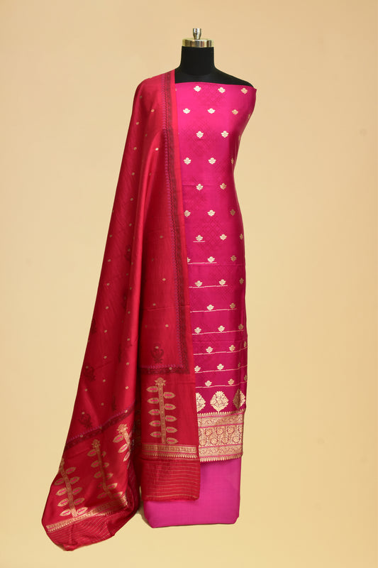 Handwoven Silk Kadwa Booti Suit