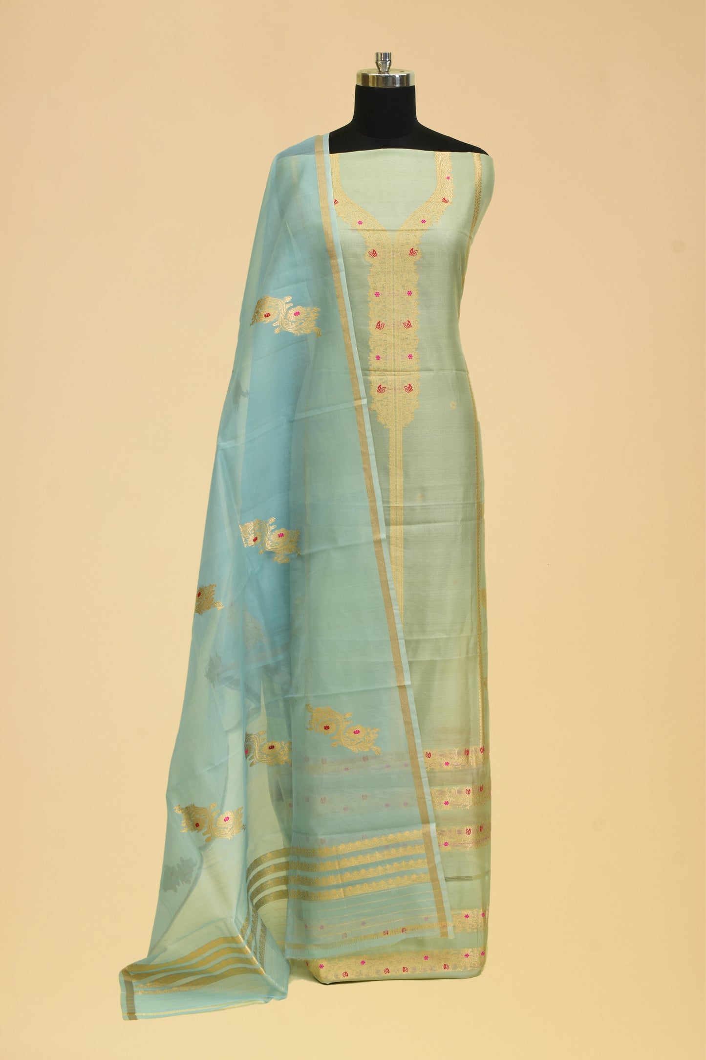 Handwoven Katan Silk Kadwa Suit