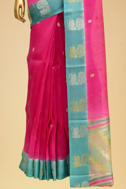 Handwoven Kora Kadwa Booti Saree