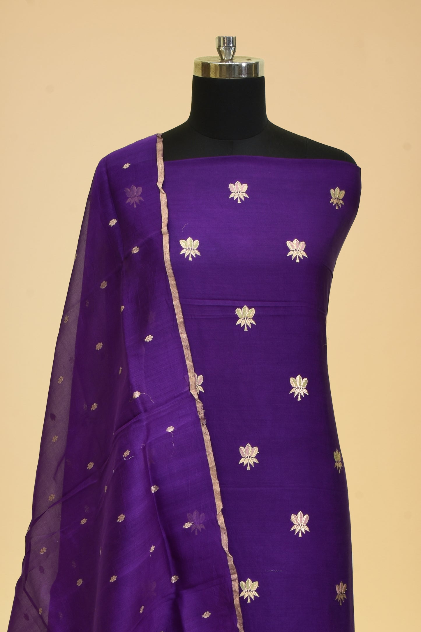 Handwoven Katan Silk Kadwa Suit