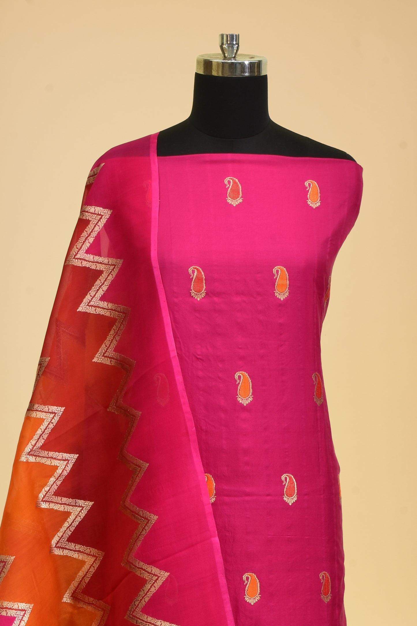 Handwoven Katan Silk Kadwa Suit