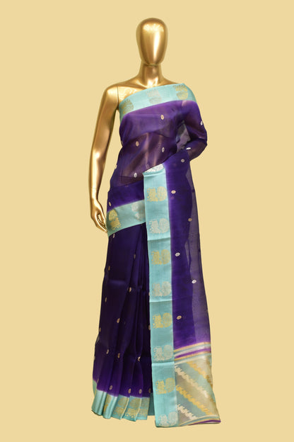 Handwoven Kora Kadwa Booti Saree